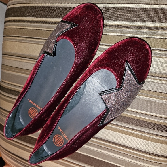BluBlonc burgundy red velvet flats with glittering star, made in Spain, sz 8.5 - Picture 11 of 11
